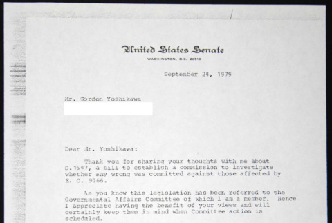 Letter to Gorden Yoshikawa from John Glenn (ddr-chijacl-1-418)
