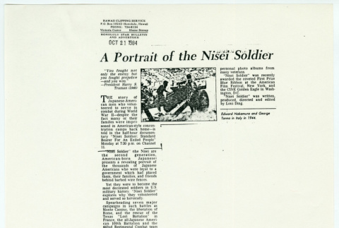 Honolulu Star Bulletin and Advertiser review of Nisei Soldier (ddr-densho-1007-1492)