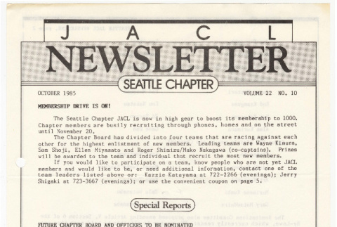 Seattle Chapter, JACL Reporter, Vol. 22, No. 10, October 1985 (ddr-sjacl-1-401)