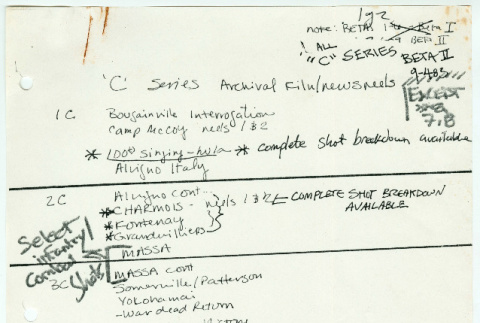 C Series notes and shot breakdown (ddr-densho-1007-1515)