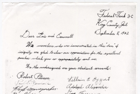 Letter to Lois and Emmett from Jailed Persons (ddr-densho-549-1)