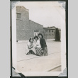 Three girls in front of school (ddr-densho-550-132)