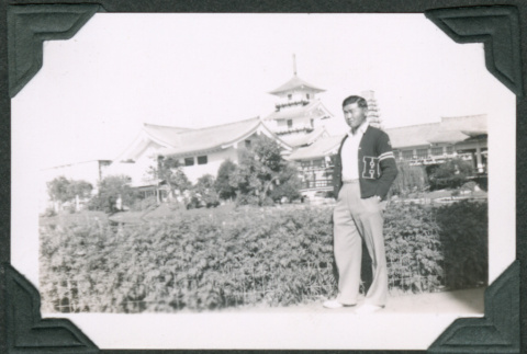 Man in front of Japanese Pavilion (ddr-densho-475-517)