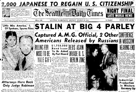 2,000 Japanese to Regain U.S. Citizenship. Ruling For Nisei To Be Yule Gift. (August 23, 1948) (ddr-densho-56-1188)