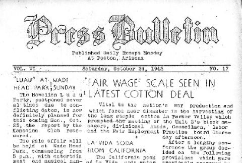 Poston Press Bulletin Vol. V No. 17 (October 24, 1942) (ddr-densho-145-142)