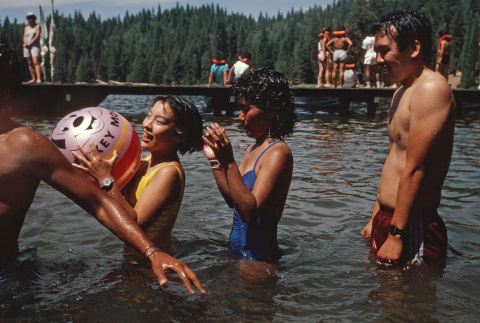 Campers playing games in the lake (ddr-densho-336-1596)