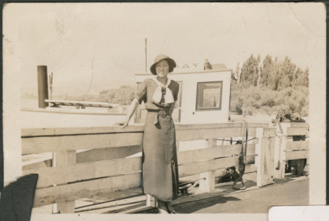 Woman standing on a pier (ddr-densho-316-104)