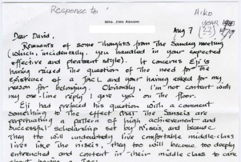Letter from Aiko Adachi to David Sakura (ddr-densho-523-754)