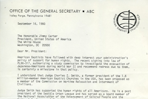 Letter to President Jimmy Carter (ddr-densho-274-160)