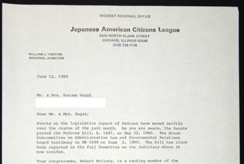 Letter to Kazuma Nagai from William Yoshino (ddr-chijacl-1-487)