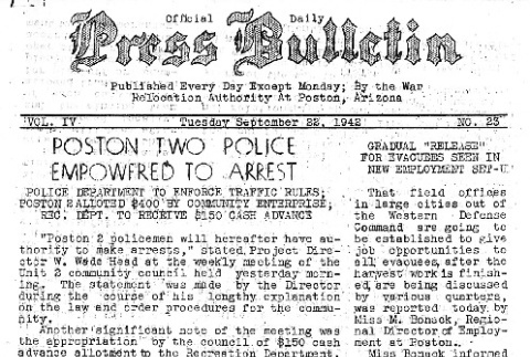 Poston Press Bulletin Vol. IV No. 23 (September 22, 1942) (ddr-densho-145-114)