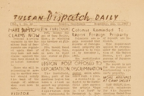 Tulean Dispatch Vol. 6 No. 22 (August 11, 1943) (ddr-densho-65-272)