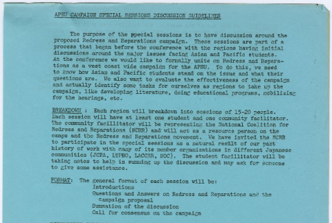 APSU Campaign special sessions discussion guidelines (ddr-densho-444-174)