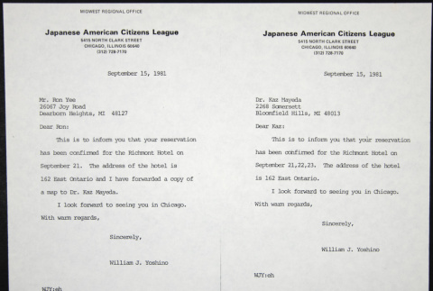 Letters to Ron Yee and Kaz Mayeda from William Yoshino (ddr-chijacl-1-563)