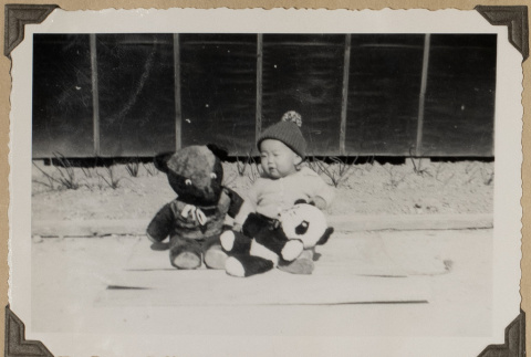 Kunikazu Kikawa with his teddy bears (ddr-densho-542-465)