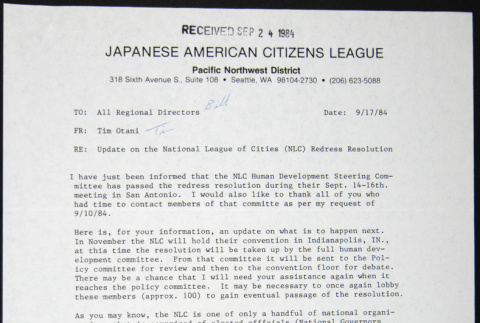 Memo to All Regional Directors from Tim Otani (ddr-chijacl-1-182)