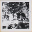 Yoshiko and Leslie Shiomi with monkey in dress (ddr-densho-522-415)