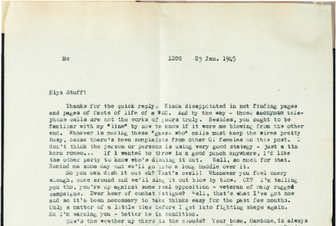 Letter from Chief M/C to Sue Ogata Kato, January 23, 1945 (ddr-csujad-49-92)