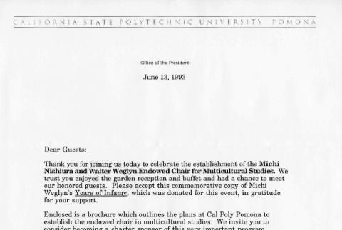 Letter from Bob H. Suzuki, President, CSU Pomona, June 13, 1993 (ddr-csujad-24-26)