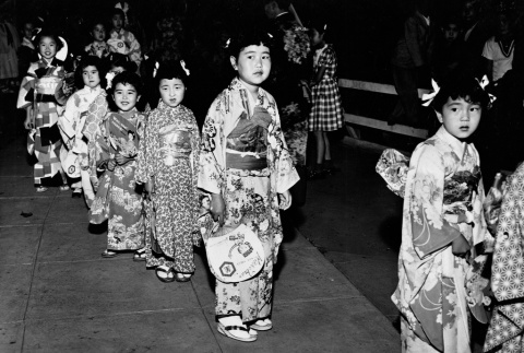 Children standing in line at Obon festival (ddr-ajah-3-290)