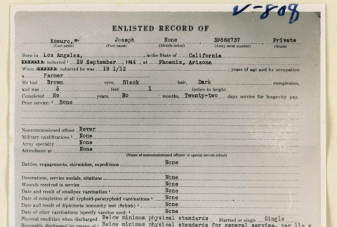 Enlisted record for Joseph Komuro (ddr-densho-37-1906)