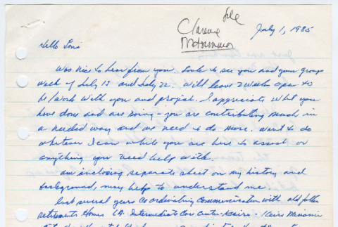 Letter from Clarence (Cal) Matsumura to Loni Ding (ddr-densho-1007-907)
