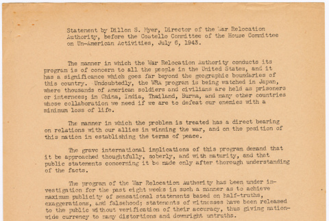 Statement by Dillon S. Myer before the Costello Committee of the House Committee on Un-American Activities (ddr-densho-381-10)