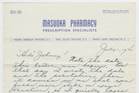 Letter from Kiku and Masy Masuoka to John Bonomi (ddr-janm-21-44)