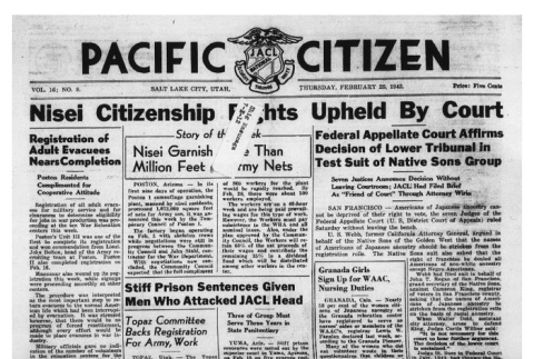 The Pacific Citizen, Vol. 16 No. 8 (February 25, 1943) (ddr-pc-15-8)