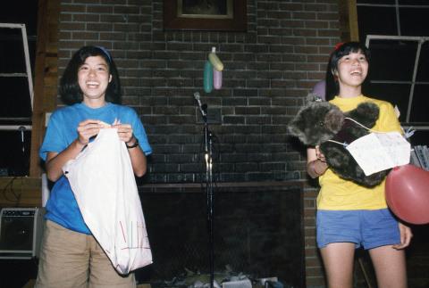 Eunice Ueda and Sharon Yamasaki participating in Skits Night (ddr-densho-336-1866)