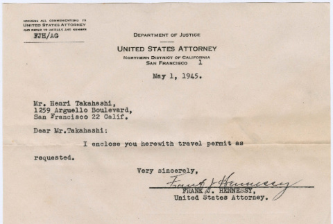 Application for alien of enemy nationality for permission to travel (ddr-densho-410-37)