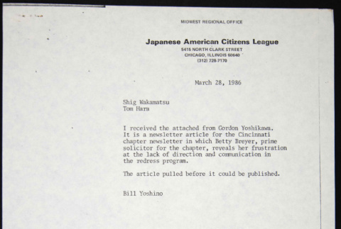 Letter to Shig Wakamatsu and Tom Hara from Bill Yoshino (ddr-chijacl-1-245)
