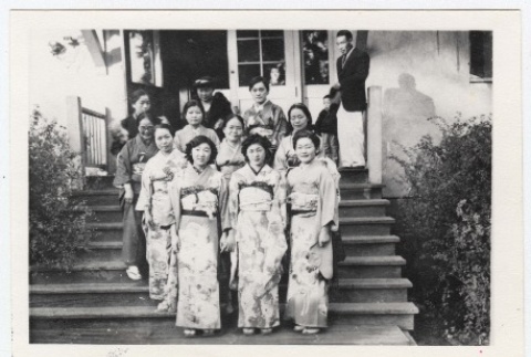 Nikkei Women in Kimono's outside the Hood River Japanese Community Hall (ddr-densho-259-646)