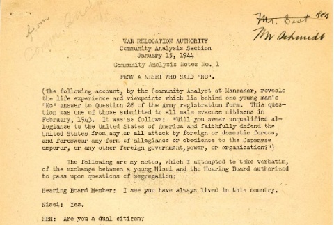 Community Analysis Notes, no. 1, January 15, 1944 (ddr-csujad-2-84)