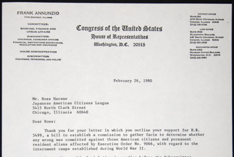 Letter to Ross Harano from Frank Annunzio (ddr-chijacl-1-388)