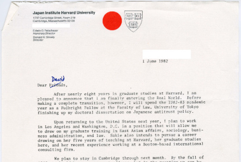 Letter from Glen Fukushima to David Sakura (ddr-densho-523-737)