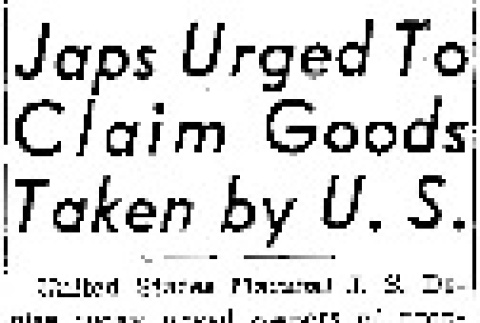 Japs Urged to Claim Goods Taken by U.S. (September 8, 1946) (ddr-densho-56-1166)
