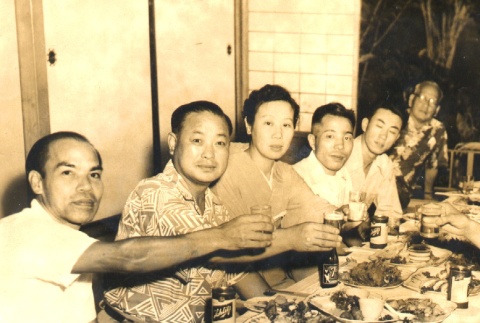 Naniwabushi artists and others at a dinner party (ddr-njpa-4-2469)