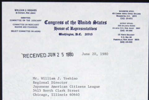 Letter to William Yoshino from William Hughes (ddr-chijacl-1-344)
