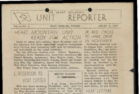 Heart Mountain unit reporter, vol. 1, no. 1 (October 5, 1943) (ddr-csujad-55-1095)
