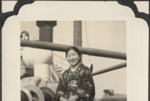 Kimie Iichikawa on the deck of a ship (ddr-densho-432-147)