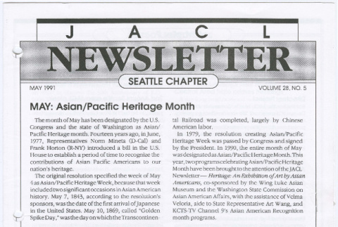 Seattle Chapter, JACL Reporter, Vol. 28, No. 5, May 1991 (ddr-sjacl-1-531)