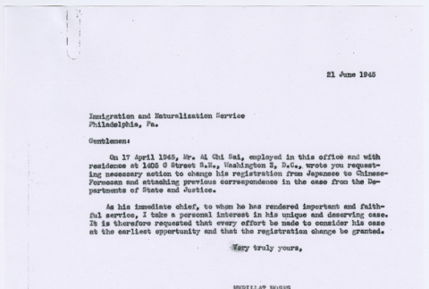 Letter from Lt. Col. Merillat Moses to Immigration and Naturalization Service (ddr-densho-446-160)