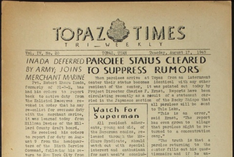Topaz Times Vol. IV No. 20 (August 17, 1943) (ddr-densho-142-200)