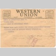 Telegram sent to Kinuta Uno at Fort Missoula (ddr-densho-324-100)