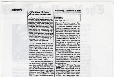 Variety review of The Color of Honor (ddr-densho-1007-1371)