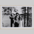 Woman and two girls on steps to lake (ddr-densho-522-405)