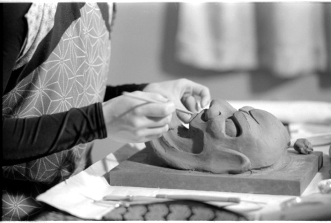 Chizuko detailing Noh mask (ddr-densho-1007-1305)