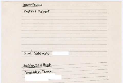 List of Socio/Psycho names (ddr-densho-352-397)
