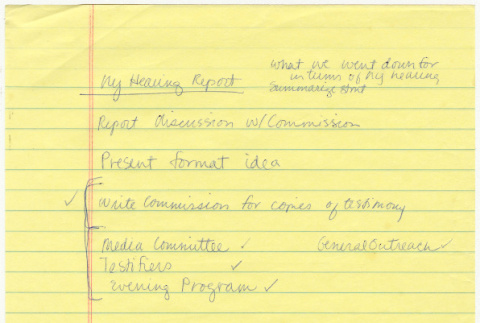 Handwritten notes on NY Hearing Report (ddr-densho-352-38)